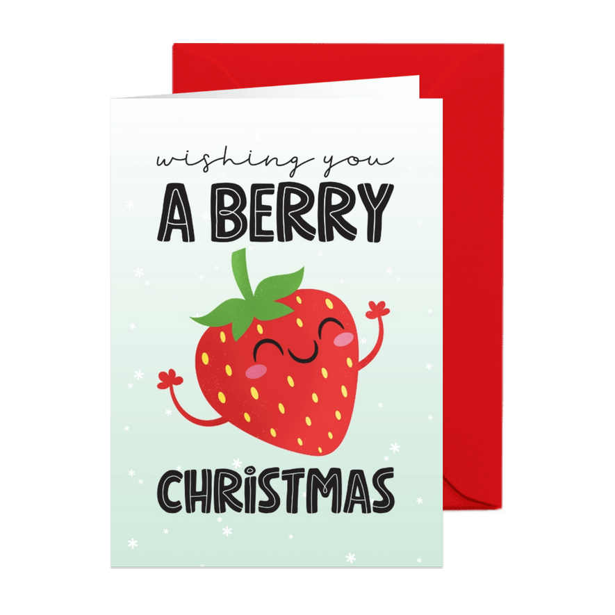 Kerstkaart grappig kawaii strawberry berry christmas aardbei - Kaartimpressie