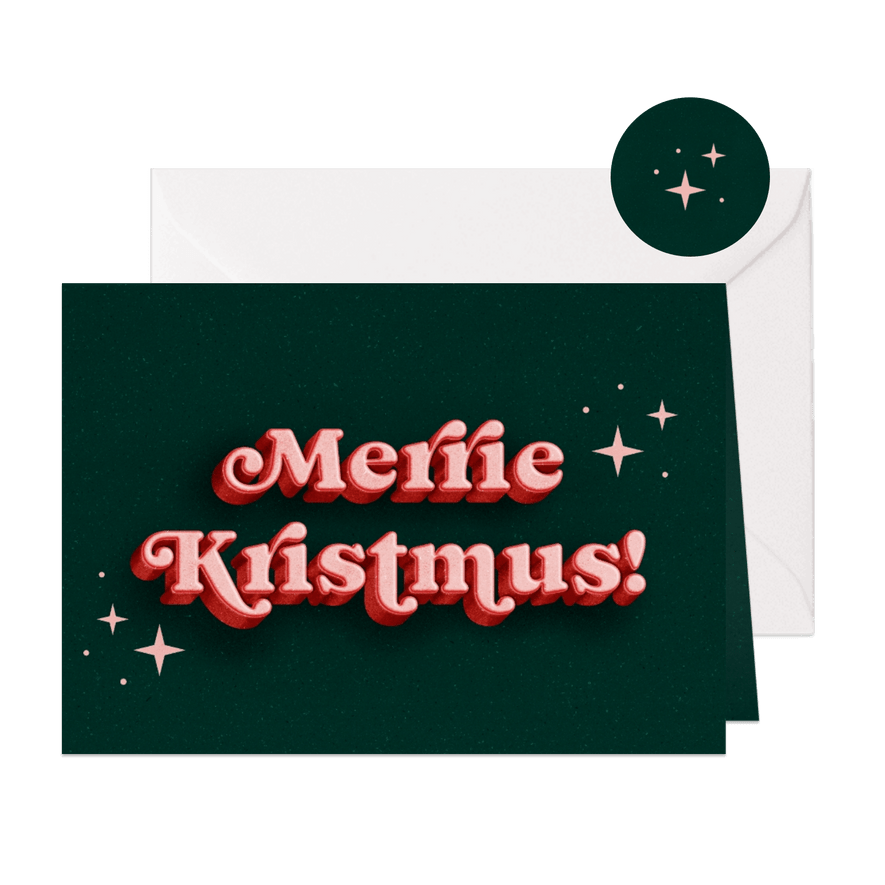 Kerstkaart grappig Merrie Kristmus retro - Kaartimpressie