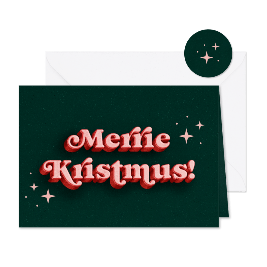 Kerstkaart grappig Merrie Kristmus retro - Kaartimpressie