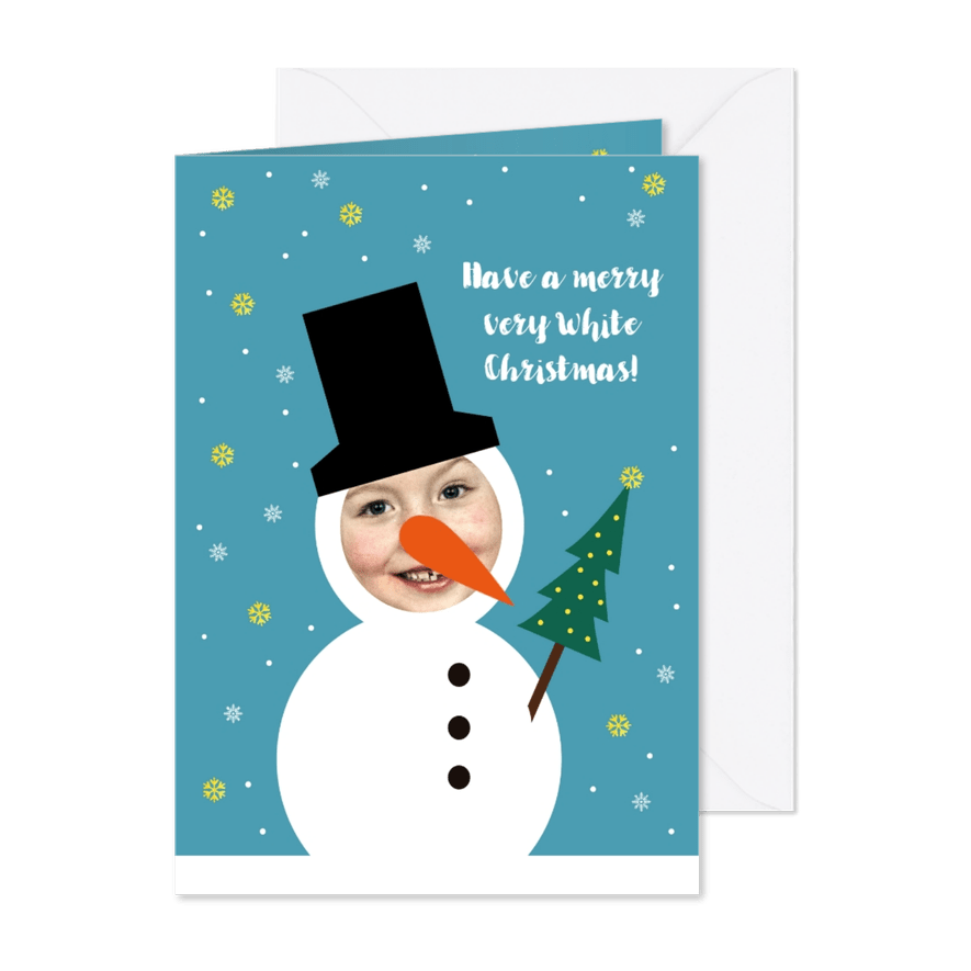 Kerstkaart grappig sneeuwpop met foto - Kaartimpressie