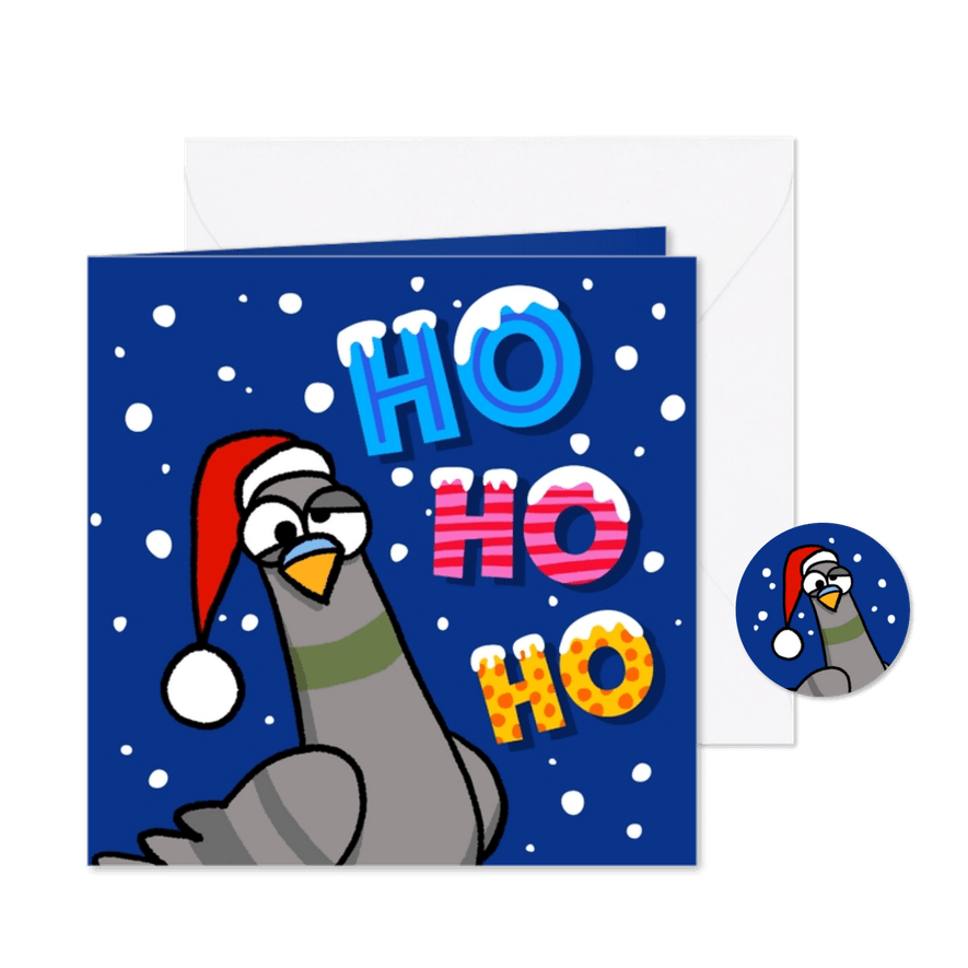 Kerstkaart grappige duif met kerstmuts - Kaartimpressie