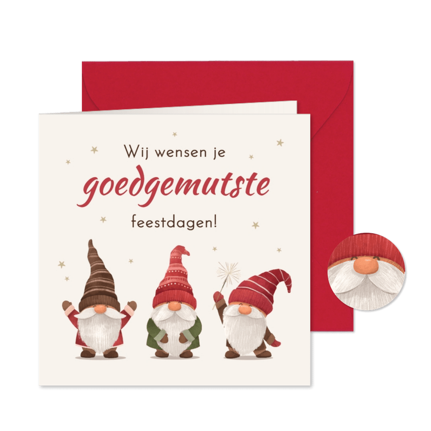 Kerstkaart grappige kerstkabouters sterren fijne feestdagen - Kaartimpressie