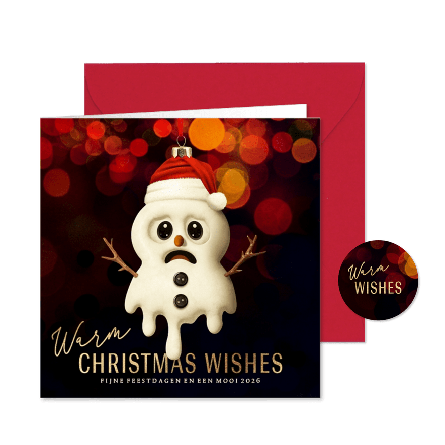 Kerstkaart grappige sneeuwpop kerstbal - Kaartimpressie