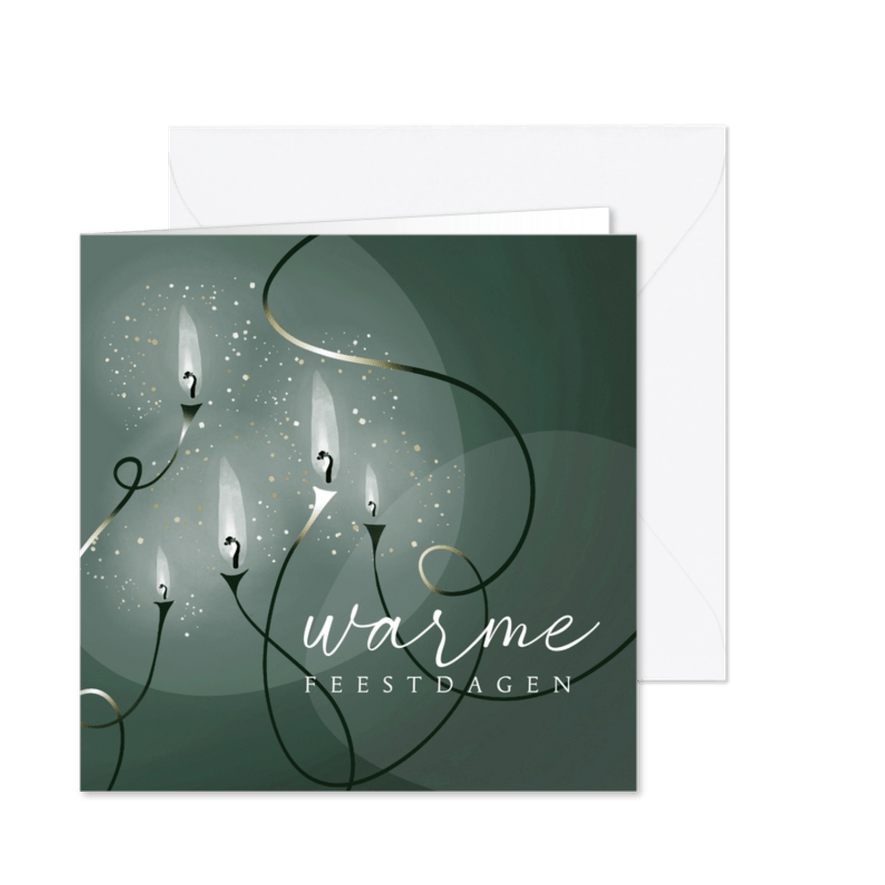 Kerstkaart groen vlammetjes sierlijke lijnen - Kaartimpressie