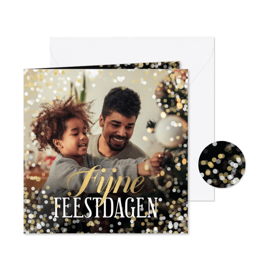Kerstkaart grote foto Fijne Feestdagen confetti - Kaartimpressie
