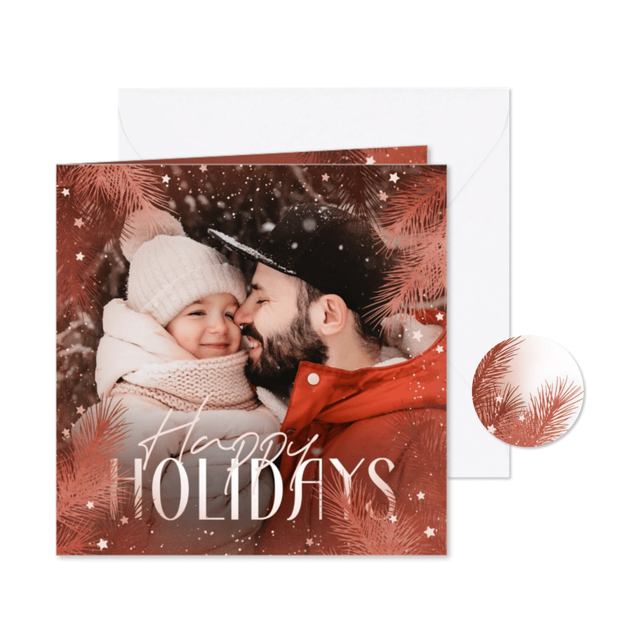 Kerstkaart grote foto rode dennentakjes - Kaartimpressie