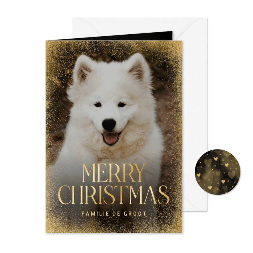 Kerstkaart grote foto stijlvol Merry Christmas goudlook - Kaartimpressie