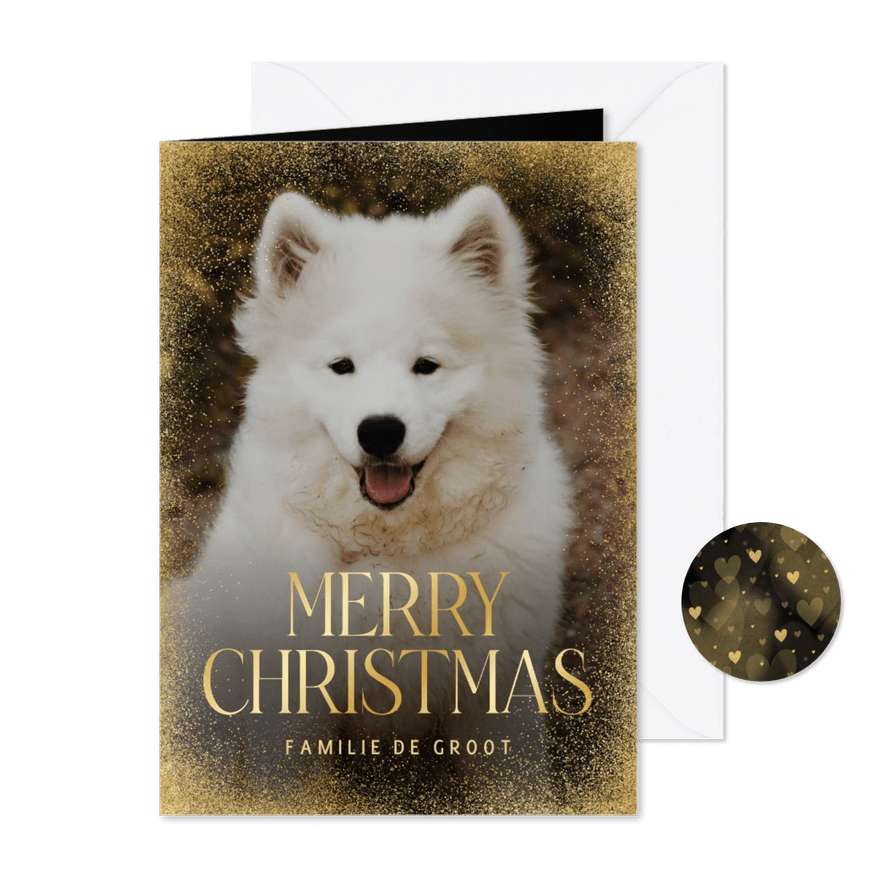 Kerstkaart grote foto stijlvol Merry Christmas goudlook - Kaartimpressie