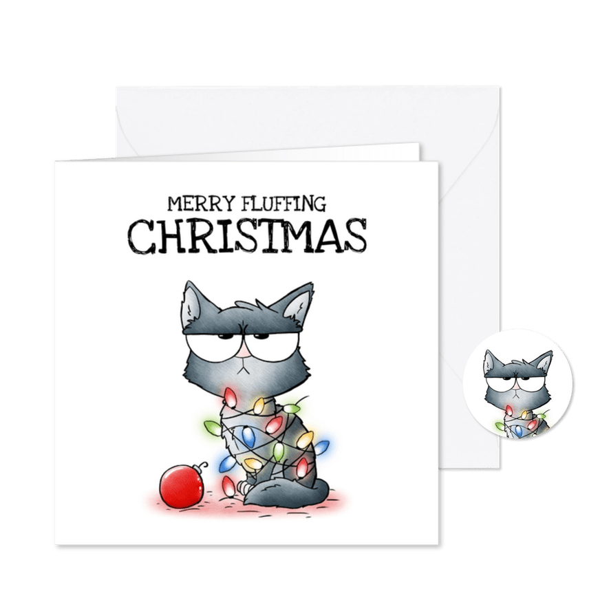 Kerstkaart Grumpy Cat - Merry Fluffing Christmas - Kaartimpressie