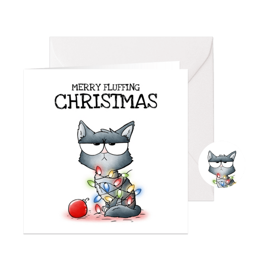 Kerstkaart Grumpy Cat - Merry Fluffing Christmas - Kaartimpressie