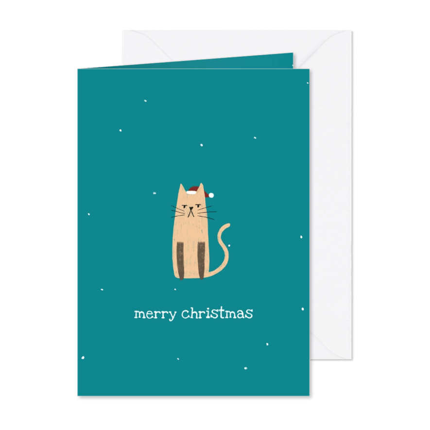 Kerstkaart grumpy cat met kerstmuts - Kaartimpressie