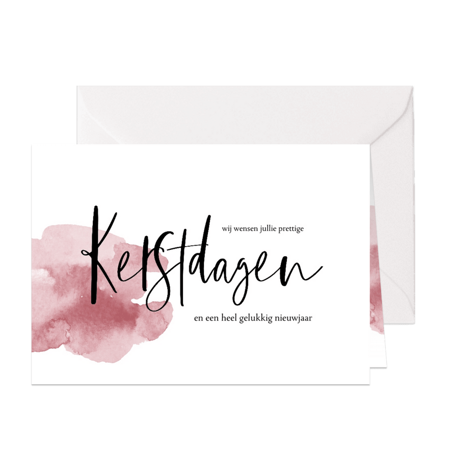 Kerstkaart handlettering en roze waterverf - Kaartimpressie