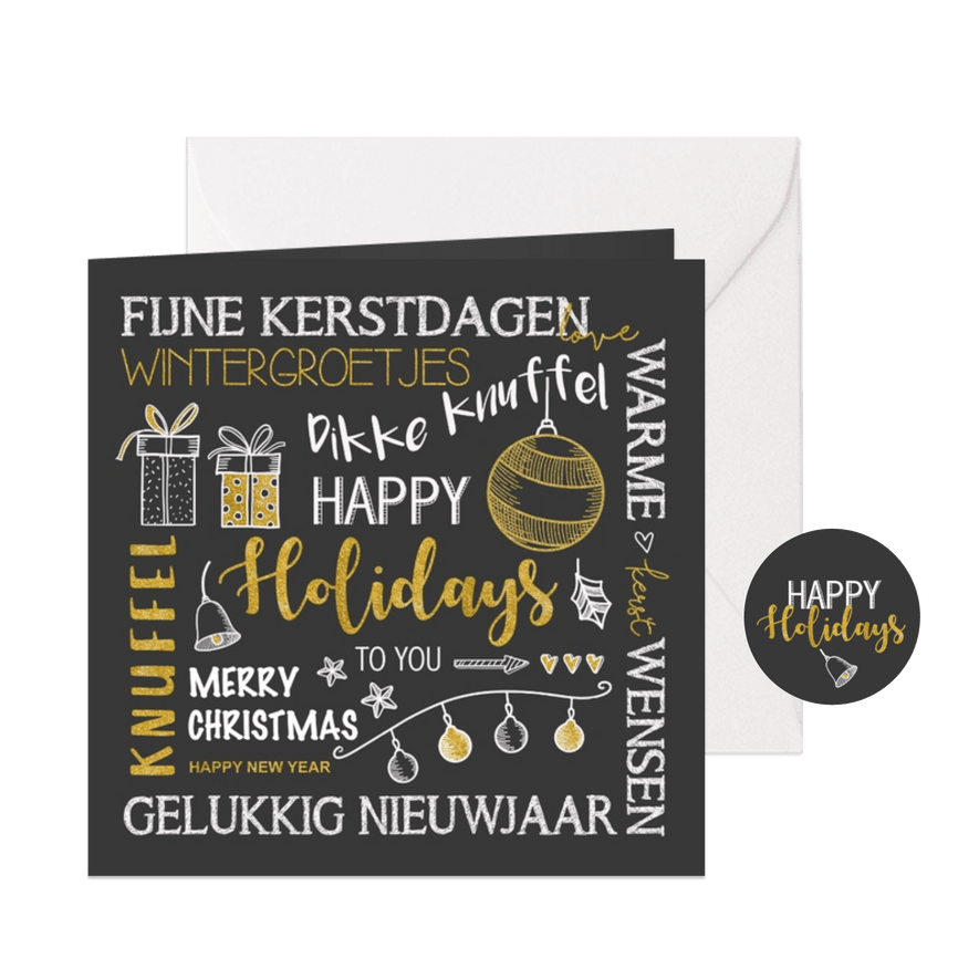 Kerstkaart handlettering in goudlook  - Kaartimpressie