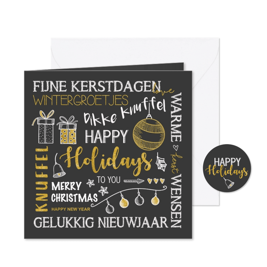 Kerstkaart handlettering in goudlook - Kaartimpressie