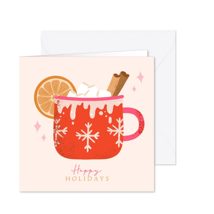 Kerstkaart happy holidays winterse kerstmok  - Kaartimpressie
