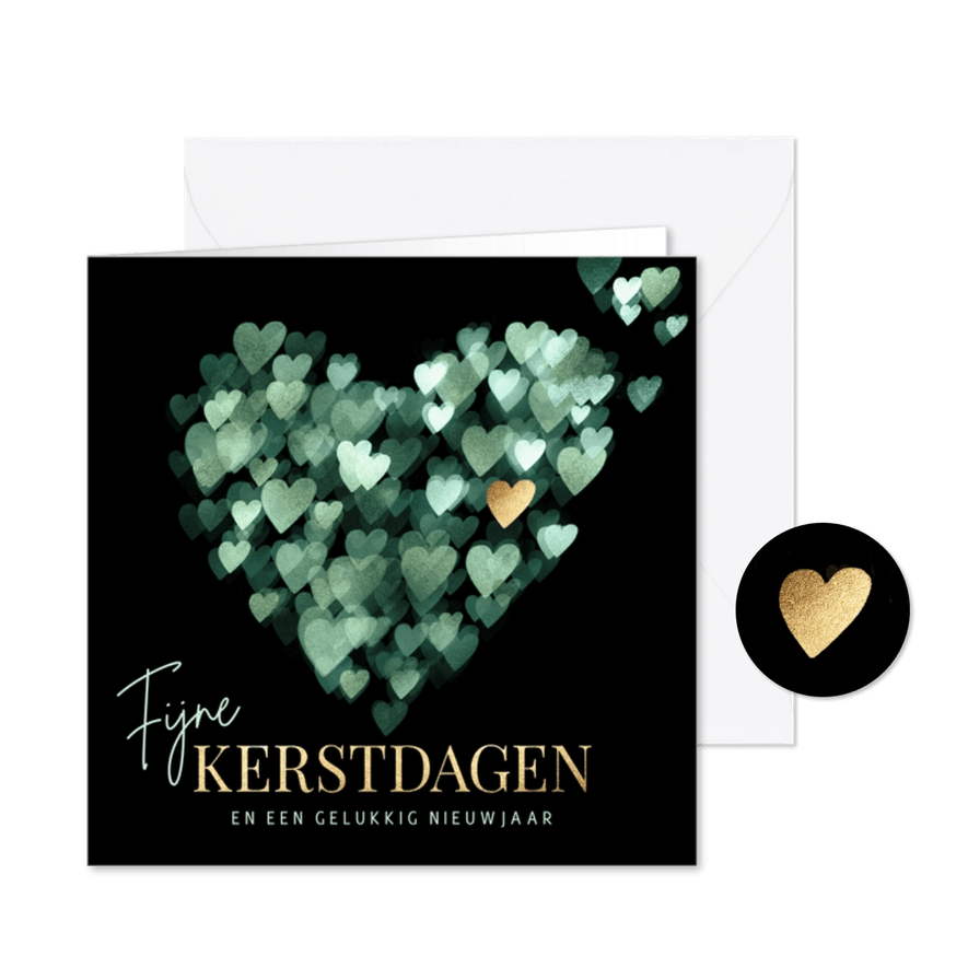 Kerstkaart hart groen en goud - Kaartimpressie