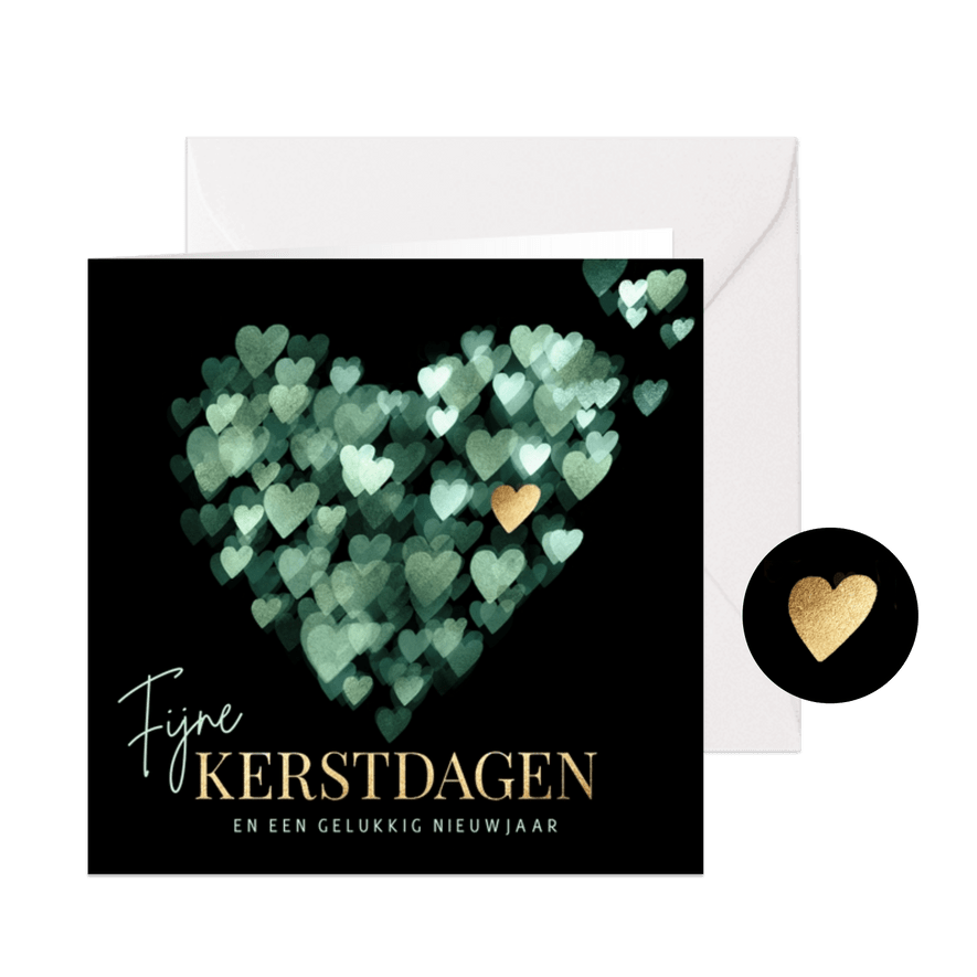 Kerstkaart hart groen en goud - Kaartimpressie