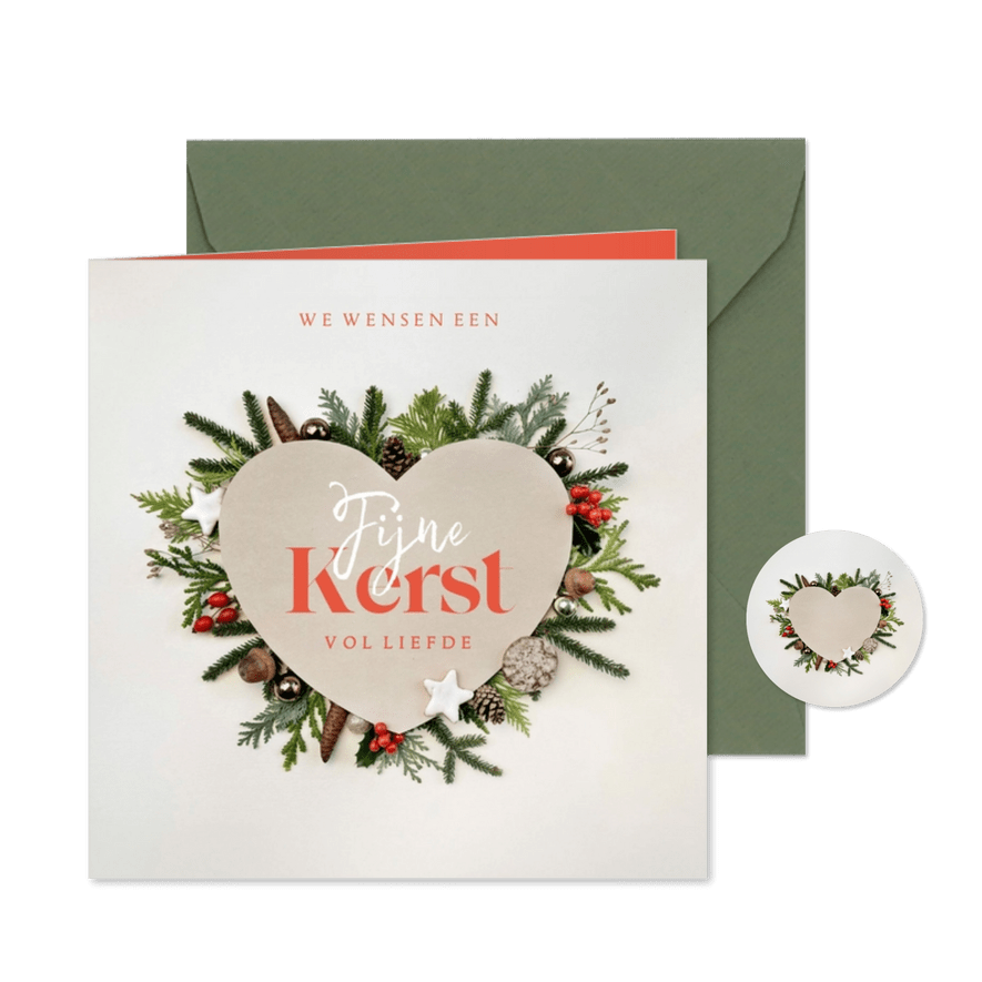 Kerstkaart hart 'Kerst vol liefde' - Kaartimpressie