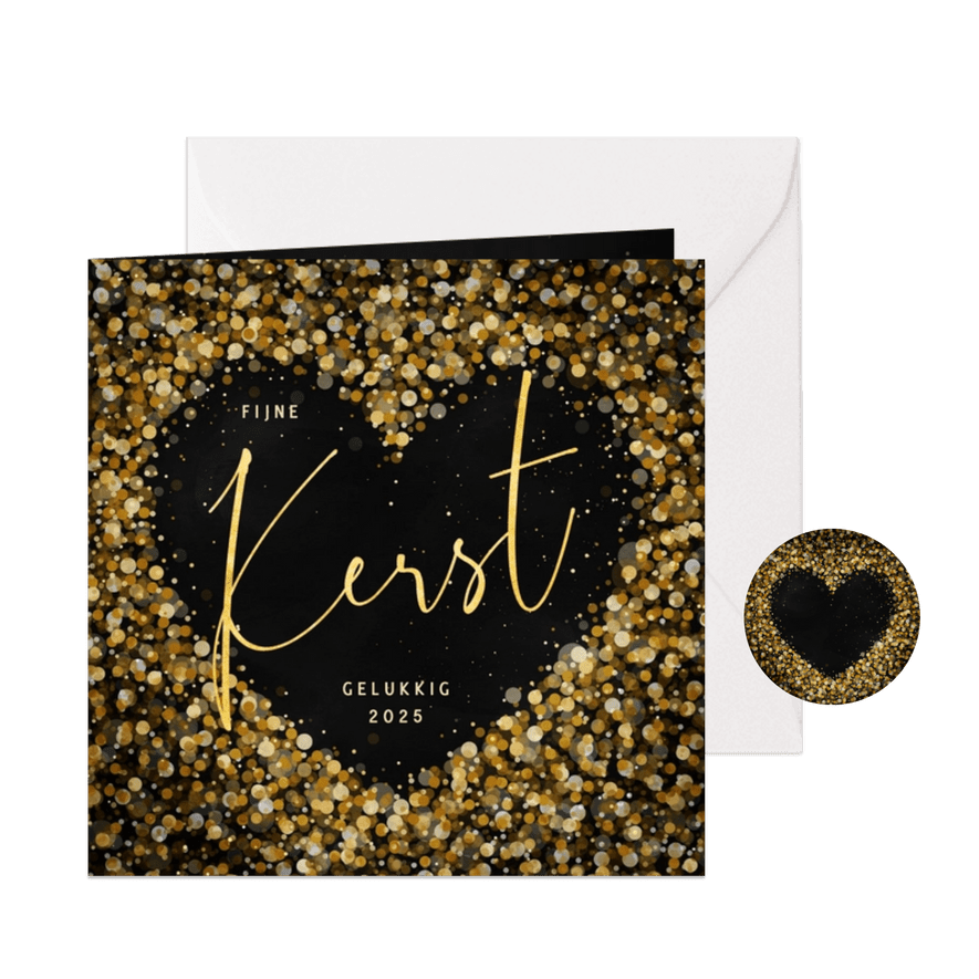 Kerstkaart hart met confetti goudlook - Kaartimpressie