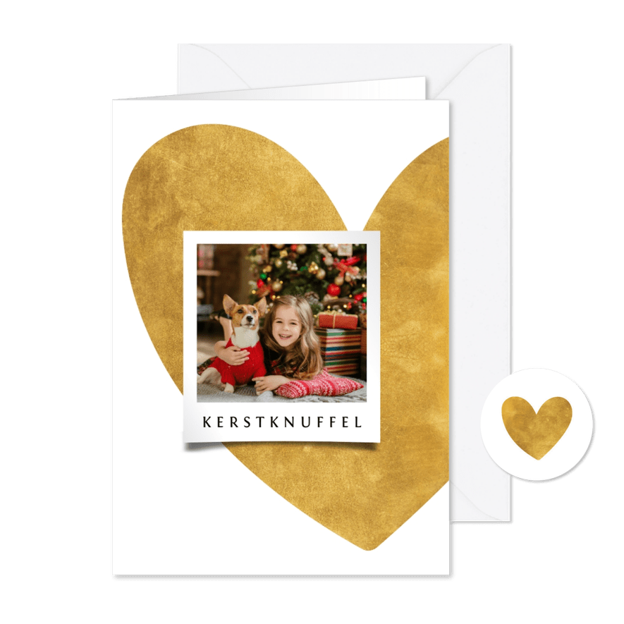 Kerstkaart hart van goud met foto - Kaartimpressie