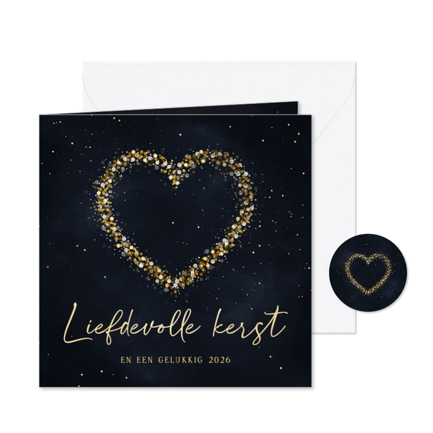 Kerstkaart hart van sparkles liefdevolle kerst - Kaartimpressie