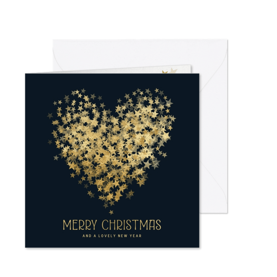 Kerstkaart hart van sterren in goud - Kaartimpressie