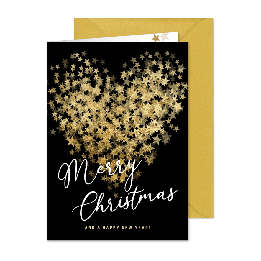 Kerstkaart hart van sterren in stijl - Kaartimpressie