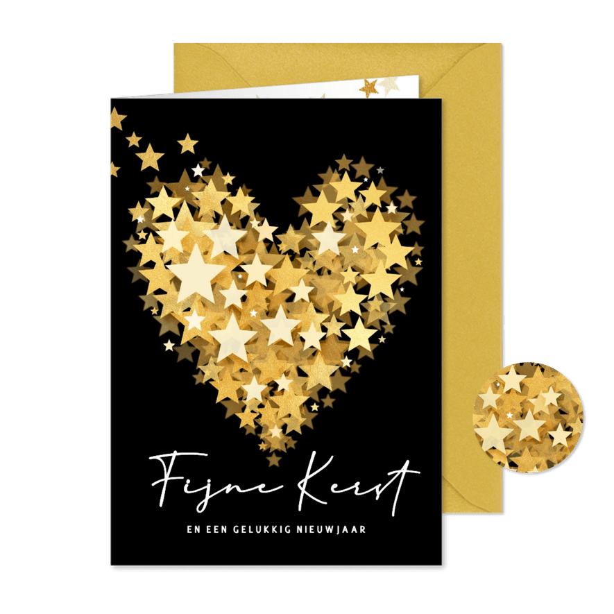 Kerstkaart hart van sterren in stijl - Kaartimpressie
