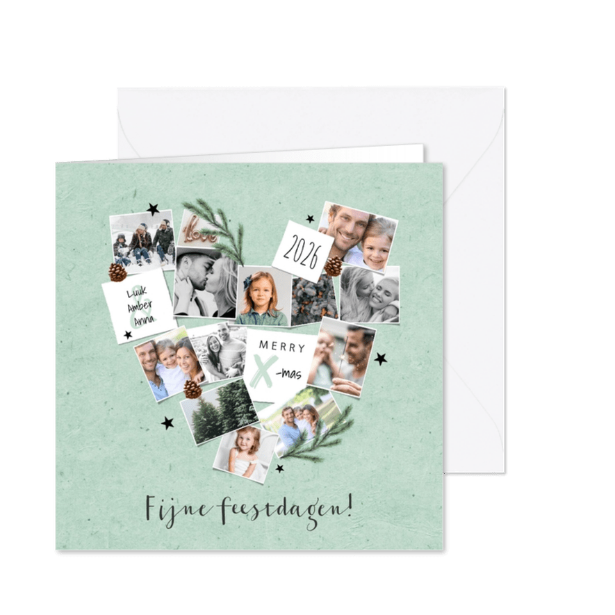 Kerstkaart hartje fotocollage groen winter liefde - Kaartimpressie