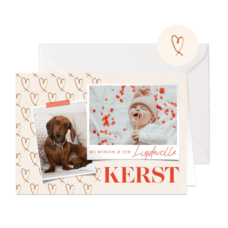 Kerstkaart hartjes liefdevolle kerst met foto's - Kaartimpressie