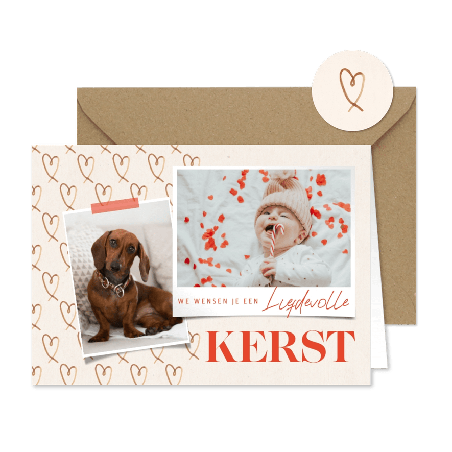 Kerstkaart hartjes liefdevolle kerst met foto's - Kaartimpressie