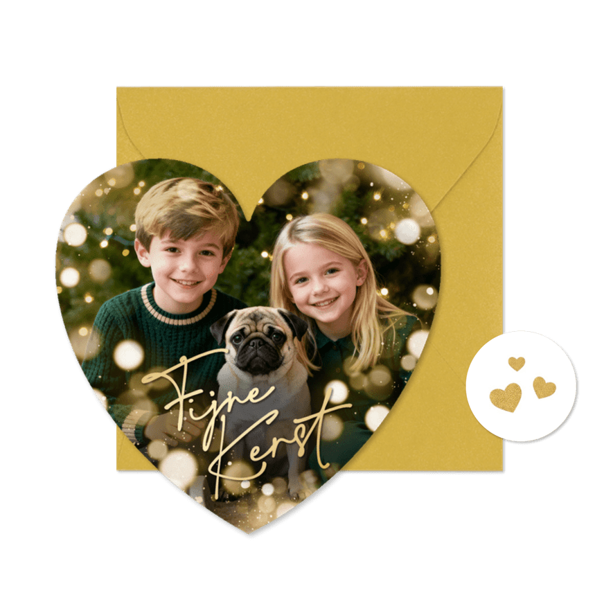 Kerstkaart hartvorm foto sprankelend lichteffecten liefde - Kaartimpressie