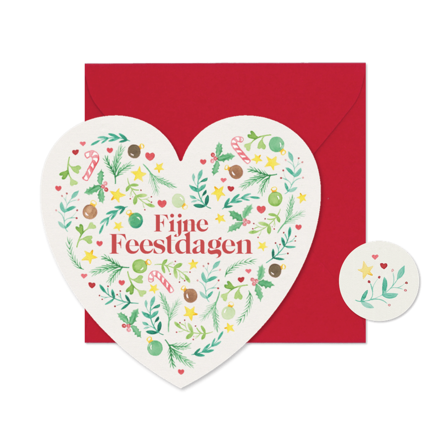 Kerstkaart hartvorm kerstsymbooltjes - Kaartimpressie