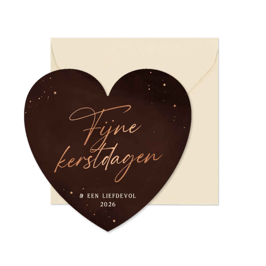 Kerstkaart hartvorm rood koper fijne kerstdagen stijlvol - Kaartimpressie