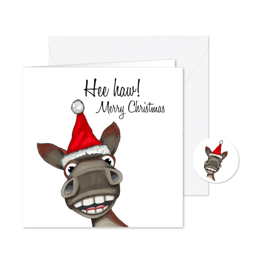 Kerstkaart hee haw ezel - Kaartimpressie