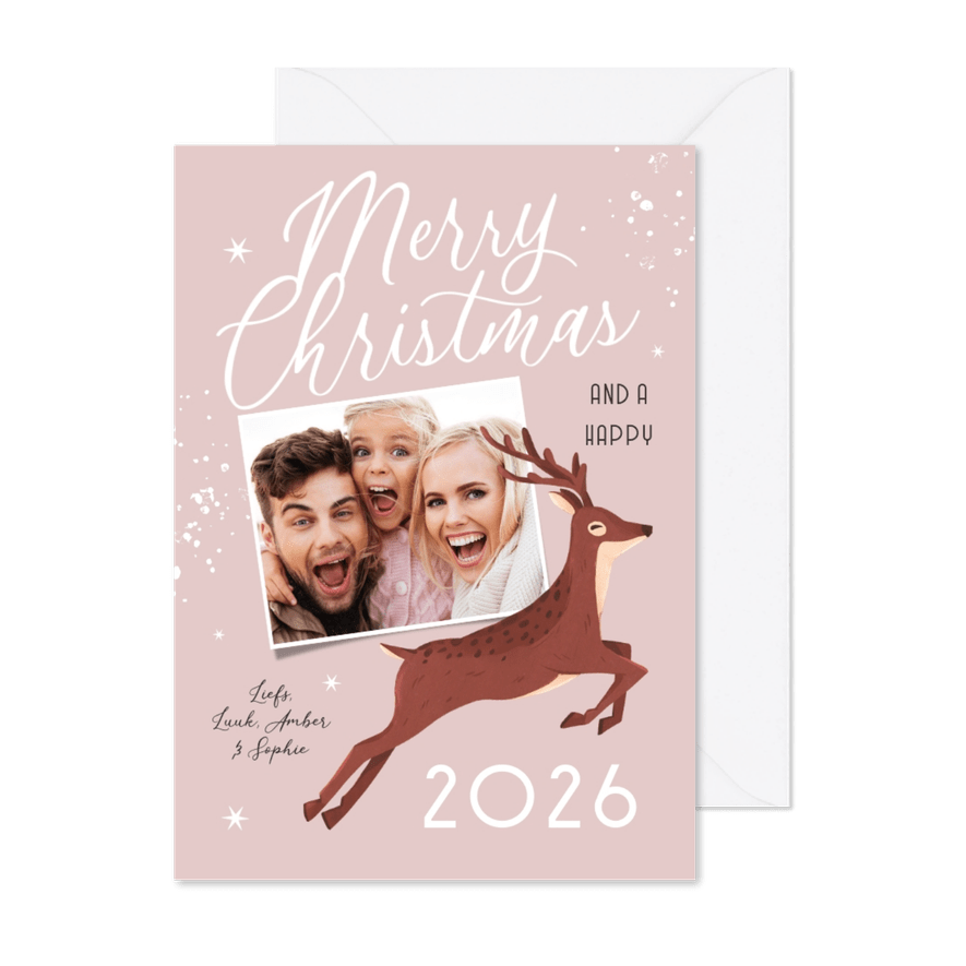 Kerstkaart hert rendier magisch foto sterren - Kaartimpressie