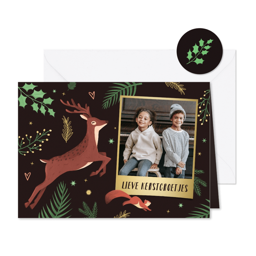 Kerstkaart hert vos eekhoorn wonderland sterren foto - Kaartimpressie