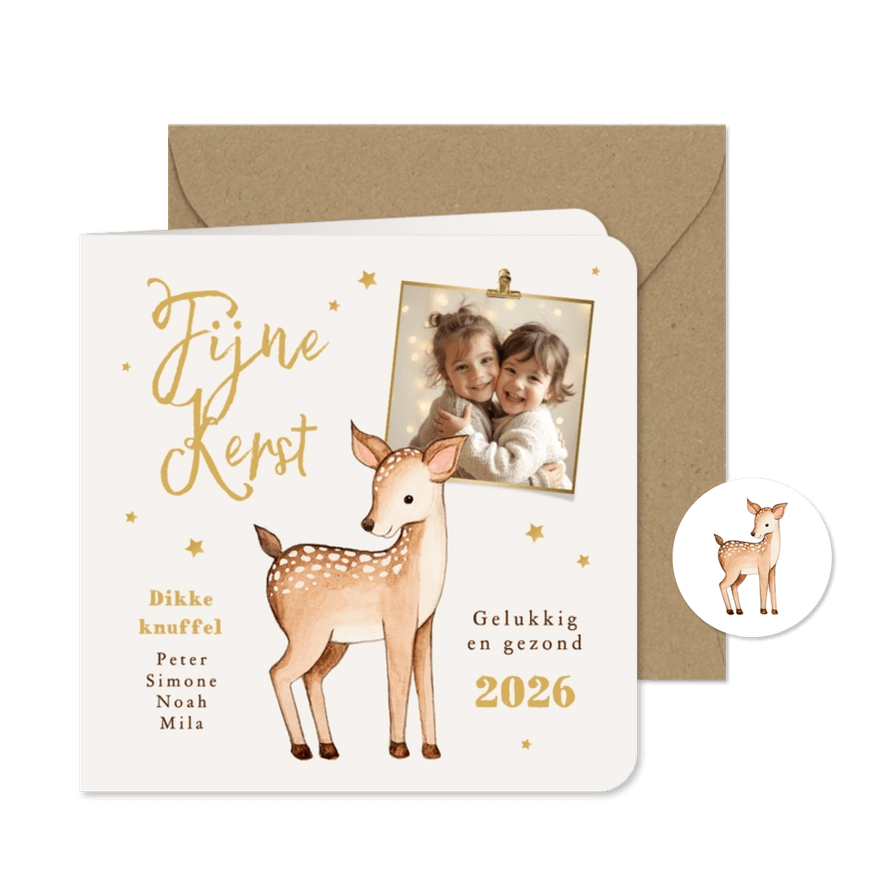 Kerstkaart hertje fijne kerst foto sterren lief - Kaartimpressie