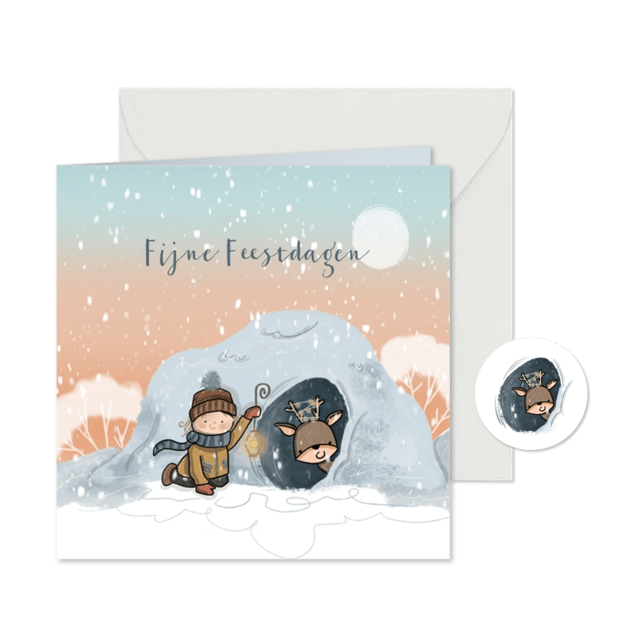 Kerstkaart Hertje in de Sneeuw - Kaartimpressie