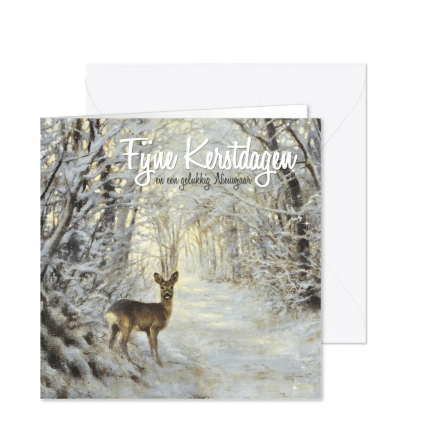Kerstkaart hertje in het winterbos - Kaartimpressie