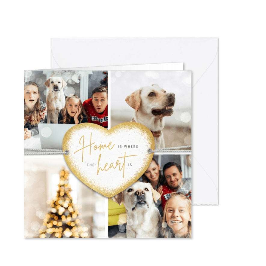 Kerstkaart hertjes goud persoonlijk foto gedicht kerstboom - Kaartimpressie