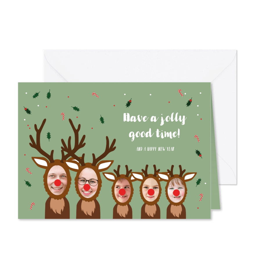 Kerstkaart hilarisch grappige rendieren - Kaartimpressie