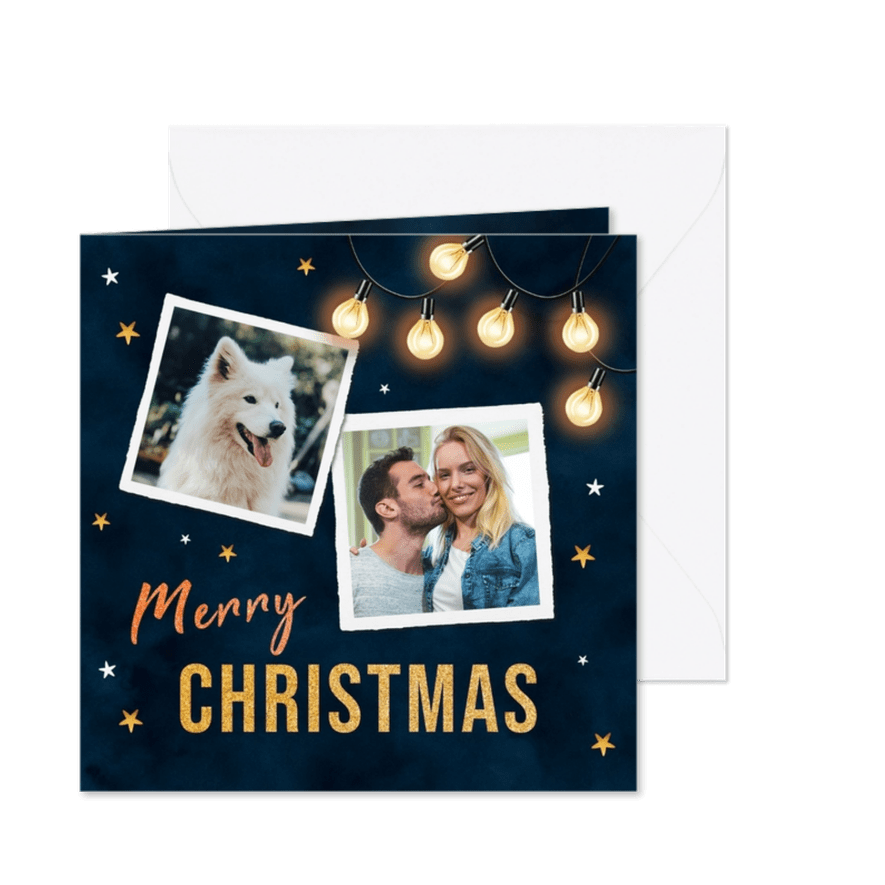 Kerstkaart hip met lampjes, foto's en sterren - Kaartimpressie