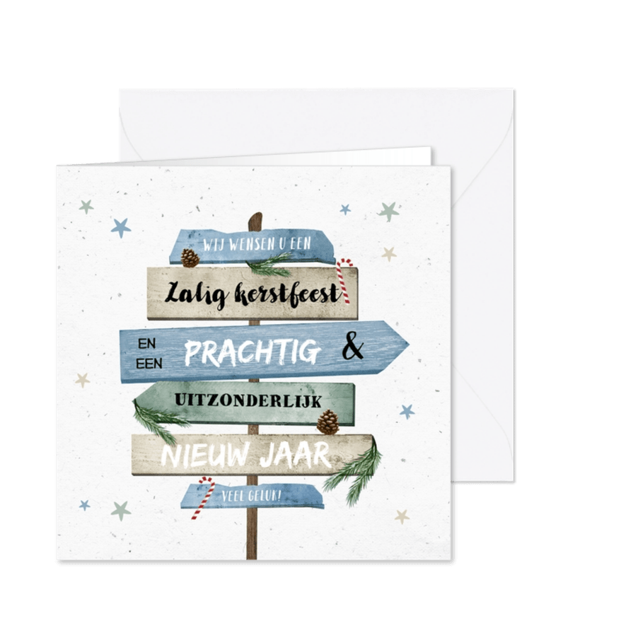 Kerstkaart hip met wegwijzers - Kaartimpressie