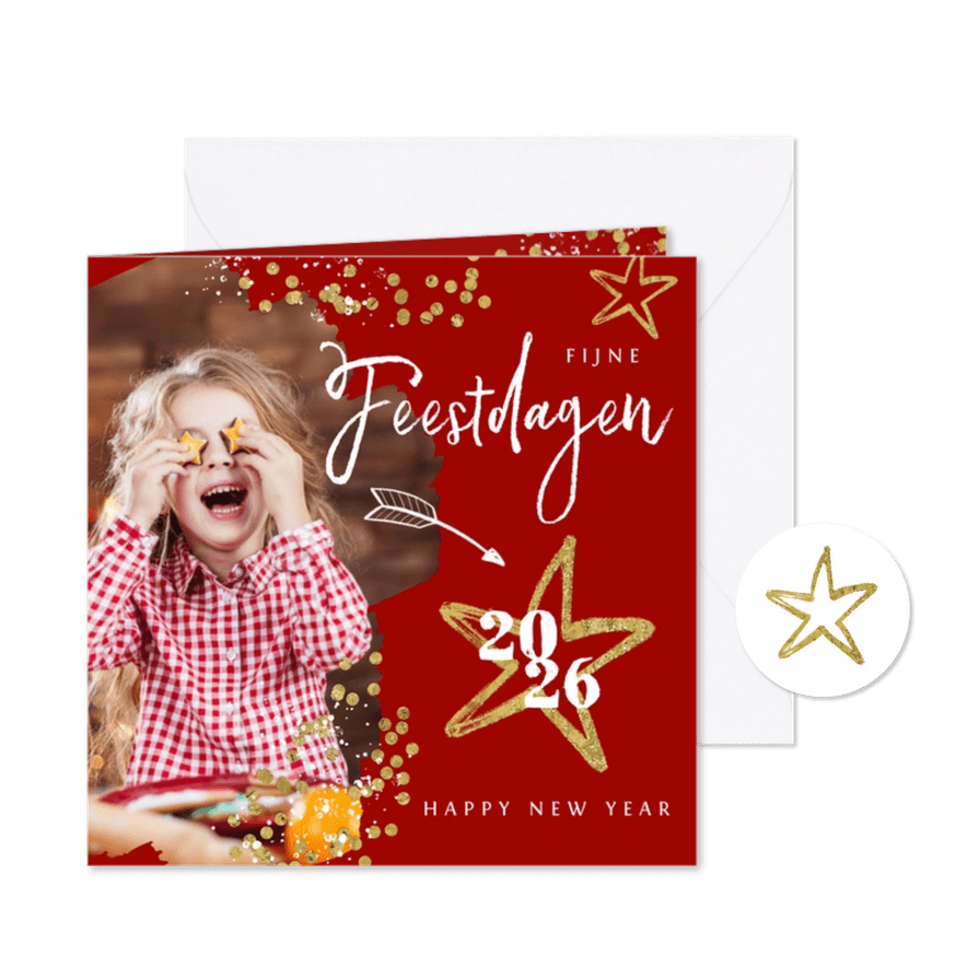 Kerstkaart hip ster confetti foto - Kaartimpressie