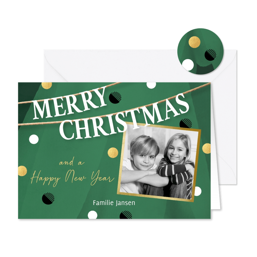 Kerstkaart hippe kerstboom met foto koort - Kaartimpressie