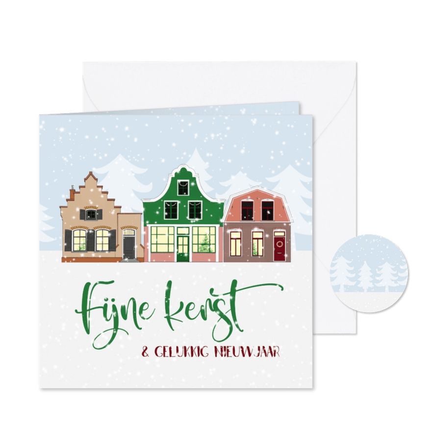 Kerstkaart Hollandse huisjes - Kaartimpressie