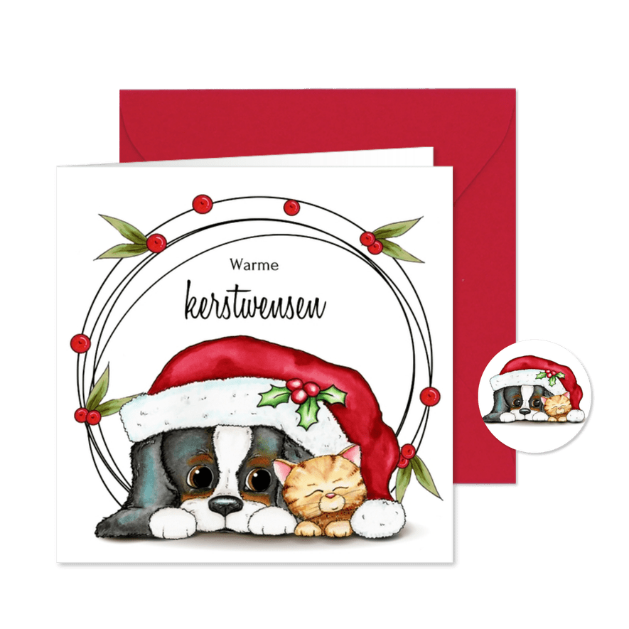 Kerstkaart hond en kat - Kaartimpressie