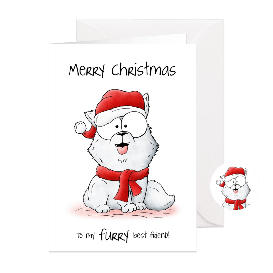 Kerstkaart Hond - Merry Christmas to my furry best friend! - Kaartimpressie