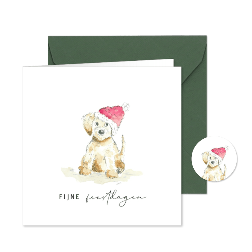 Kerstkaart - Hond met kerstmuts - Kaartimpressie